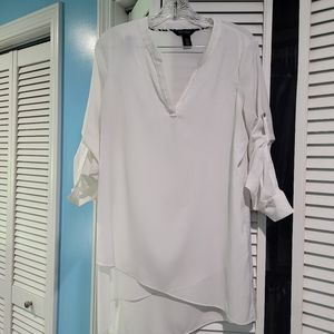 White House Black Market white v-neck asymmetrical tunic blouse